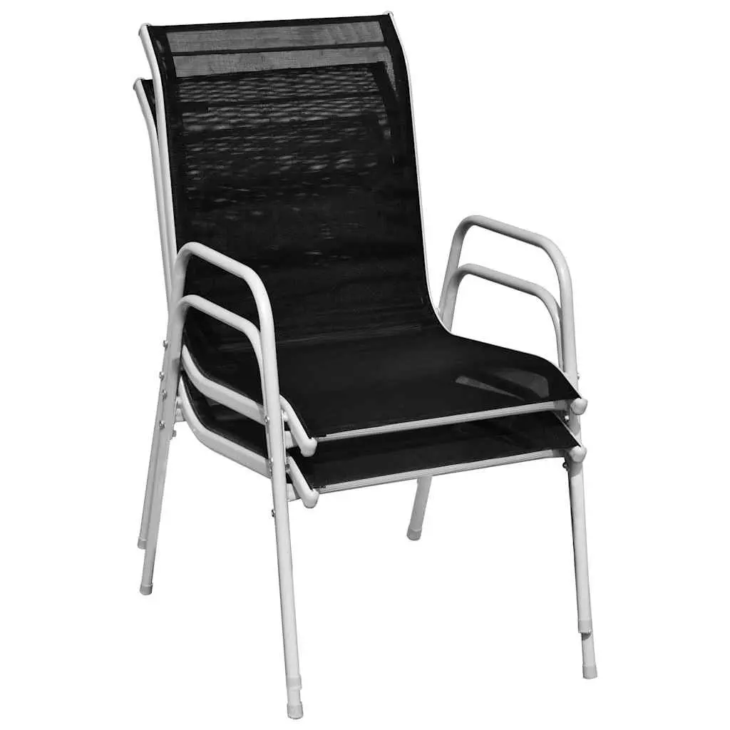 Stackable Outdoor Chairs Set 2 pcs Steel Frame Black Weather Resistant