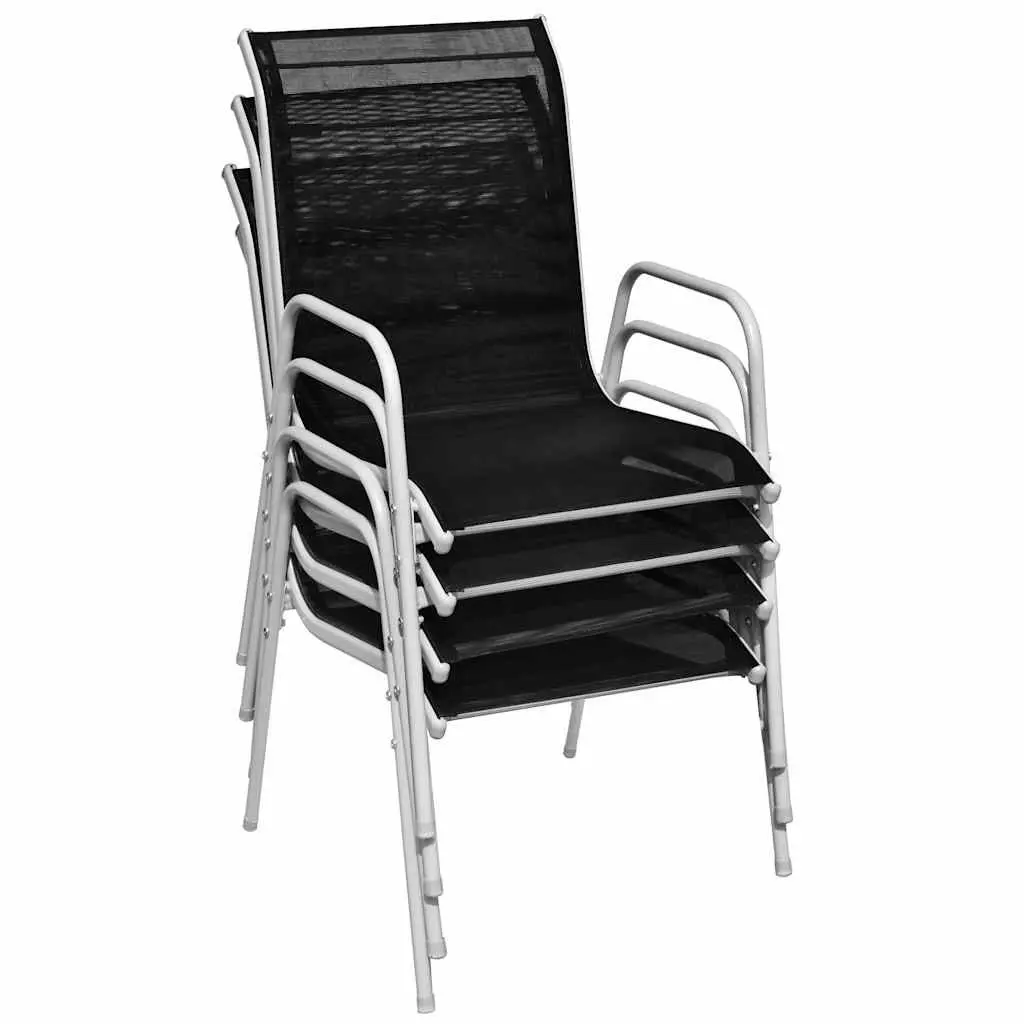Stackable Outdoor Garden Armchairs Set of 4 Black Steel Textilene Patio Seating