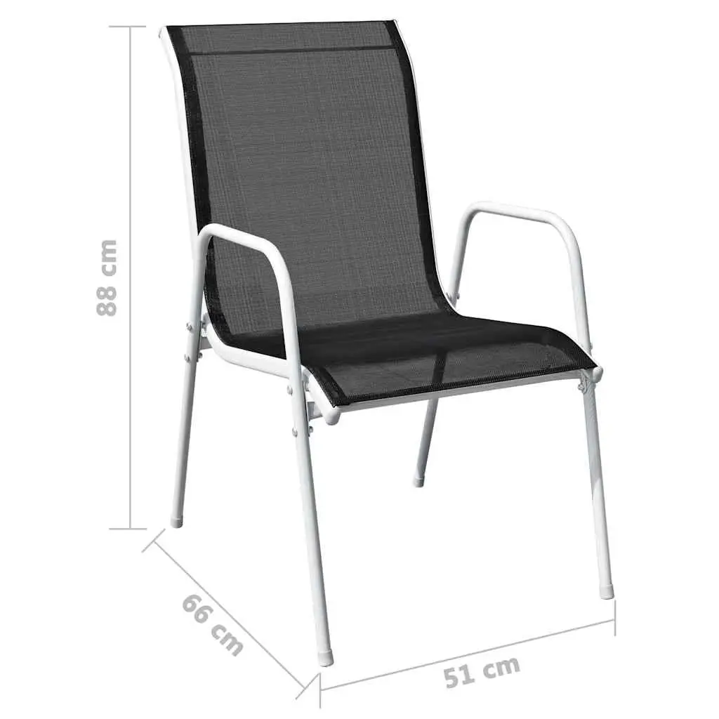 Stackable Outdoor Garden Armchairs Set of 4 Black Steel Textilene Patio Seating