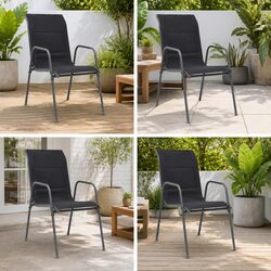 Stackable Outdoor Chairs 4 pcs Garden Patio Seating Set Steel Frame Black