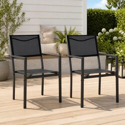Stylish Black Steel Textilene Armrest Garden Chairs Set of 2