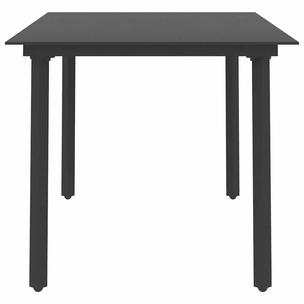 Garden Dining Table 150 x 80 cm Black Powder-coated Steel Frame Glass Tabletop