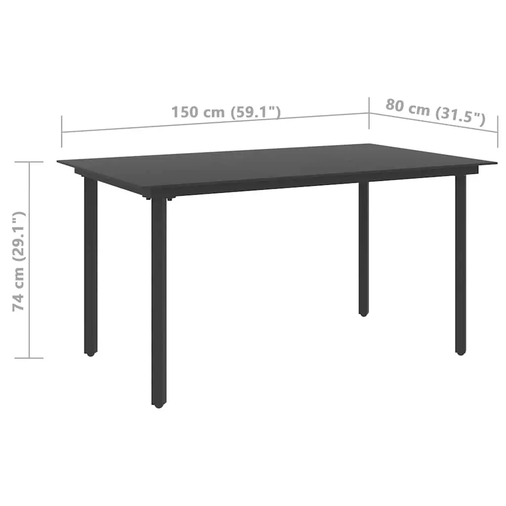 Garden Dining Table 150 x 80 cm Black Powder-coated Steel Frame Glass Tabletop