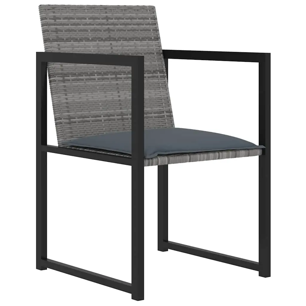 Outdoor Dining Set 5 Piece Grey Rattan Chairs Table with Tempered Glass Top and Cushions