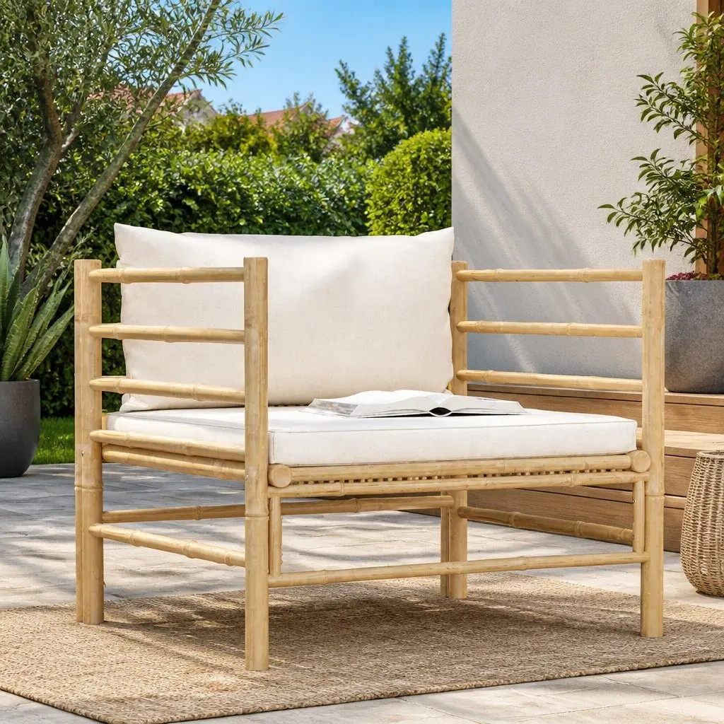 Modular Bamboo Garden Sofa Cream White Cushions Outdoor Lounge Seat