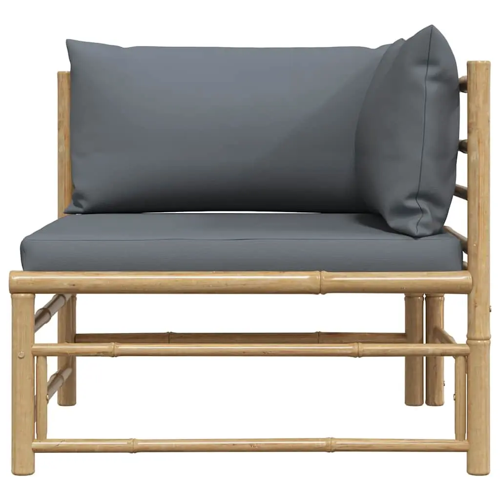 Garden Corner Sofa Modular Outdoor Sectional Seating Bamboo with Grey Cushions