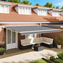 Retractable Awning Frame Manual White 400 x 350 cm Garden Terrace Outdoor Shade