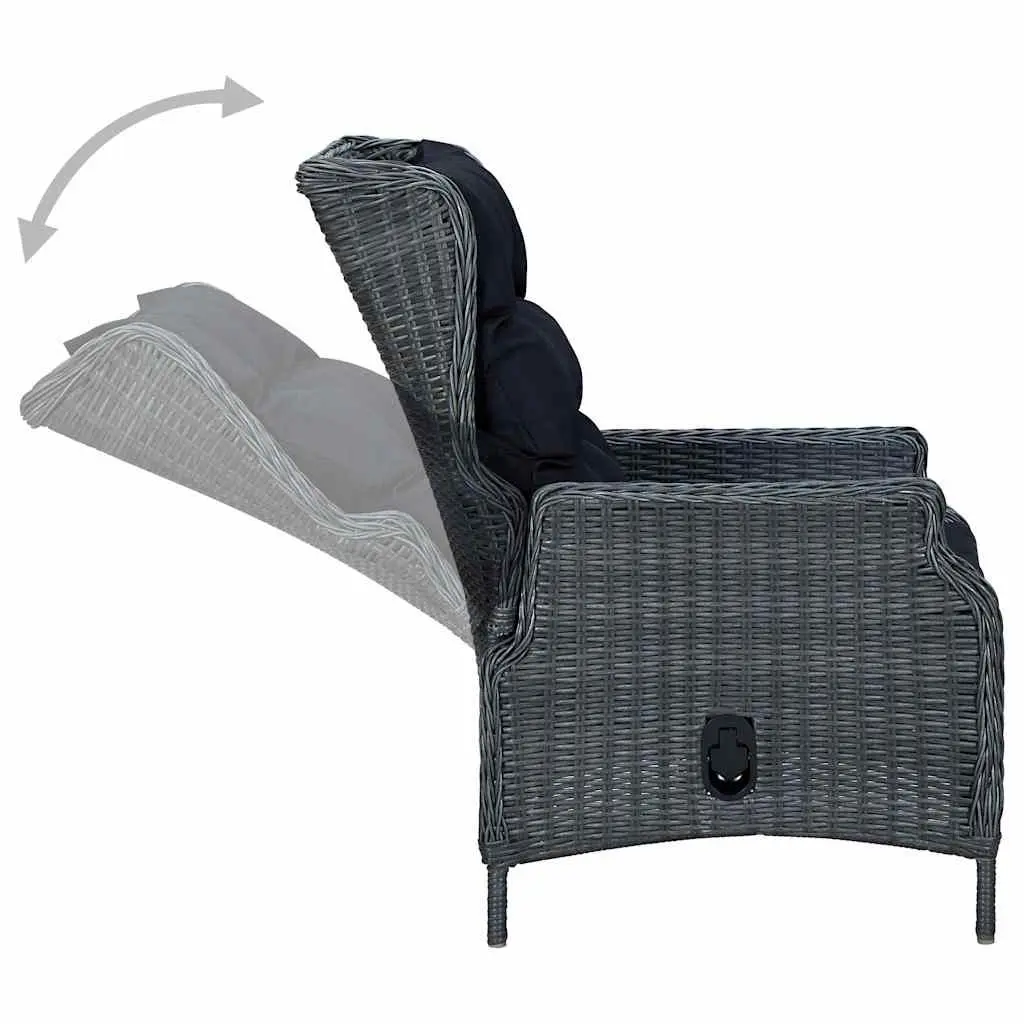 Reclining Garden Chair Grey Powder Coated Steel Frame Adjustable Backrest with Cushions