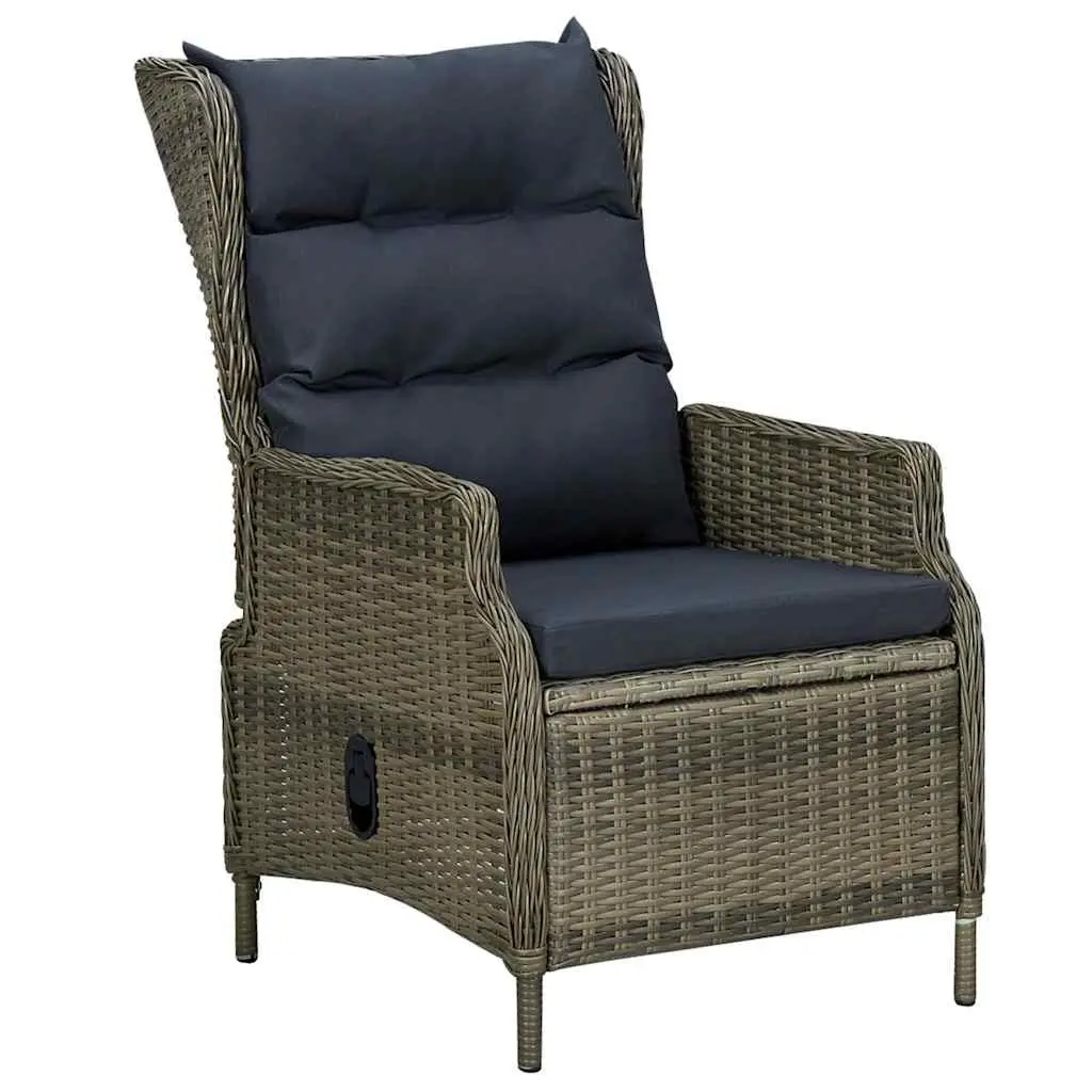 Reclining Garden Chair with Footstool Brown Powder-coated Steel Frame PE Rattan Outdoor Lounger