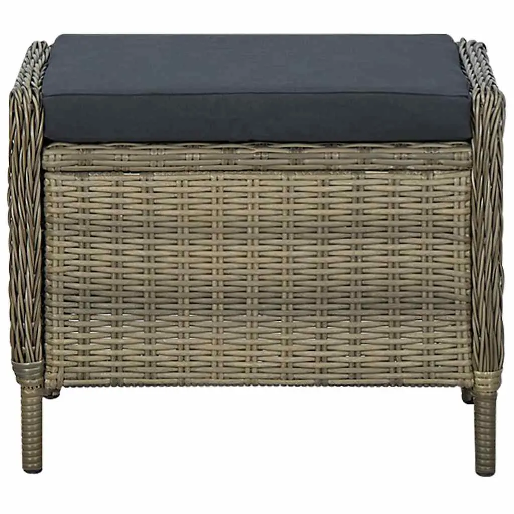 Reclining Garden Chair with Footstool Brown Powder-coated Steel Frame PE Rattan Outdoor Lounger