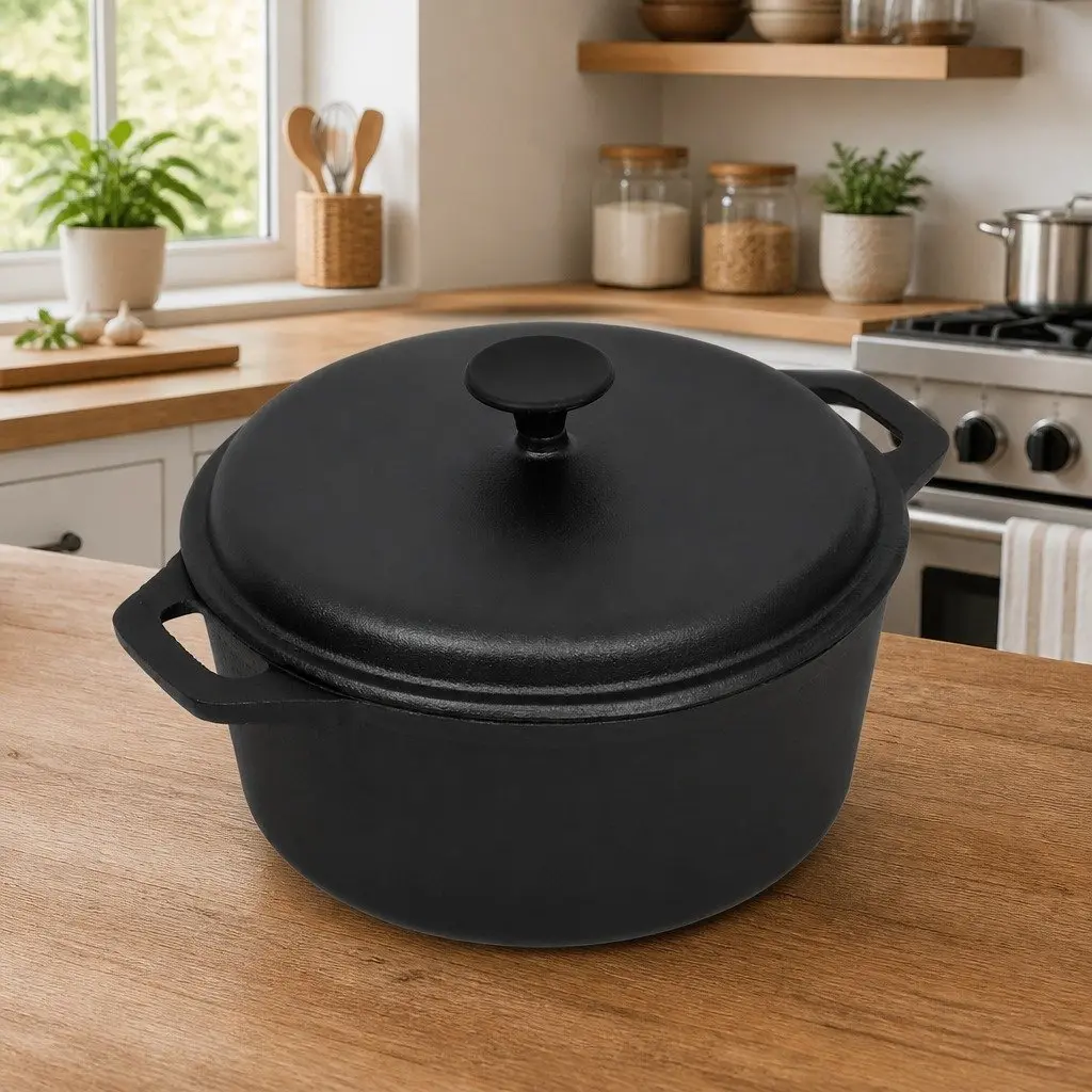 Cast Iron Stock Pot 26.5cm Even Heat Distribution Suitable for Stews Casseroles Baking Cooking