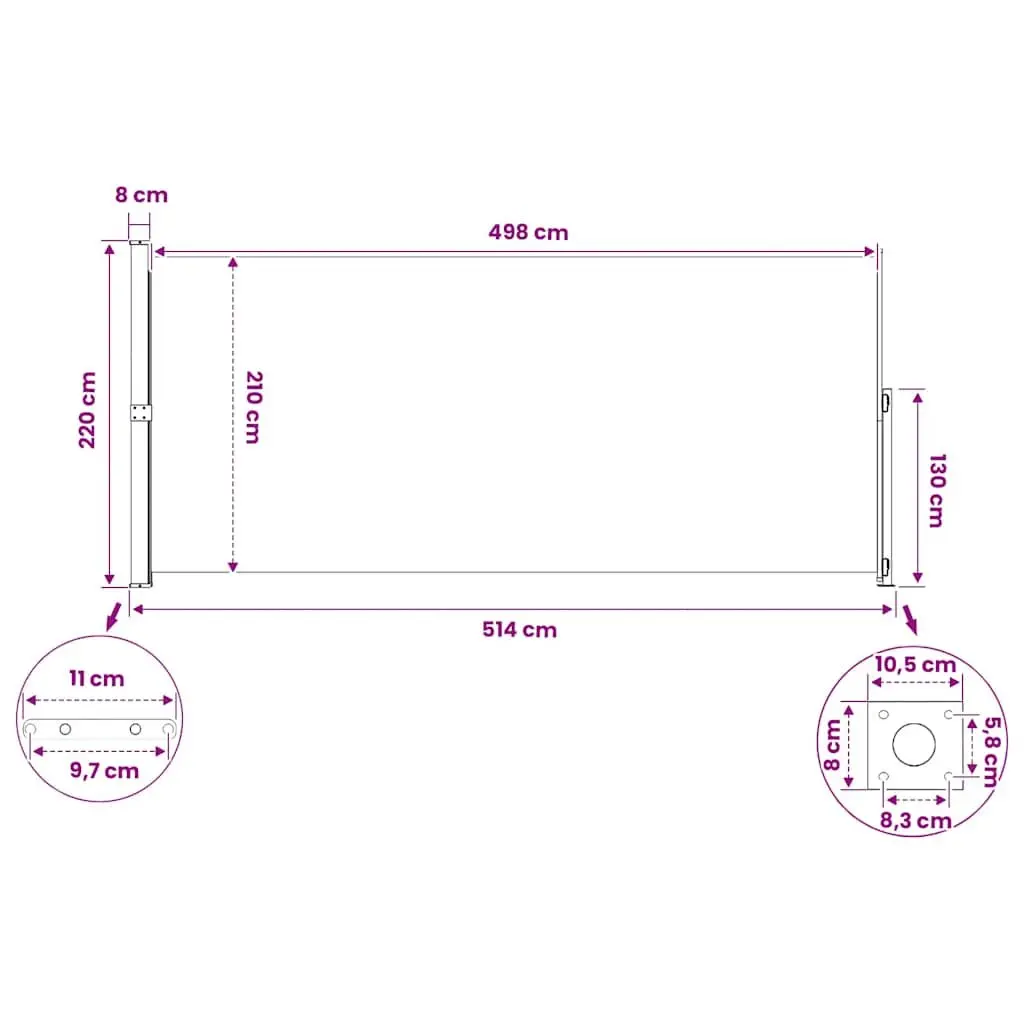 Retractable Awning Grey 220x500cm Outdoor Privacy Screen UV Water Tear Resistant