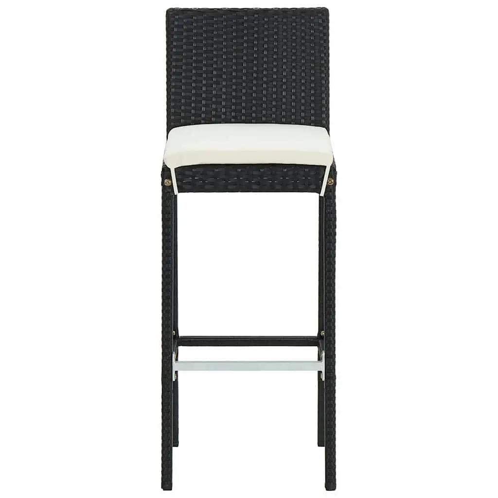 Outdoor Bar Stools Set 4 Piece Black Poly Rattan Garden Seating with Cushions