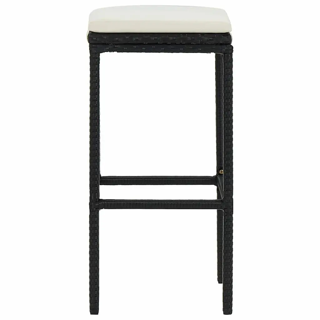 Bar Stools Set of 3 Counter Height Cushioned Black PE Rattan Seating