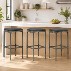 Enhance Your Space with 3 Grey Cushioned Bar Stools