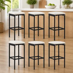 Elevate Your Space with Black PE Rattan Bar Stools Set of 6