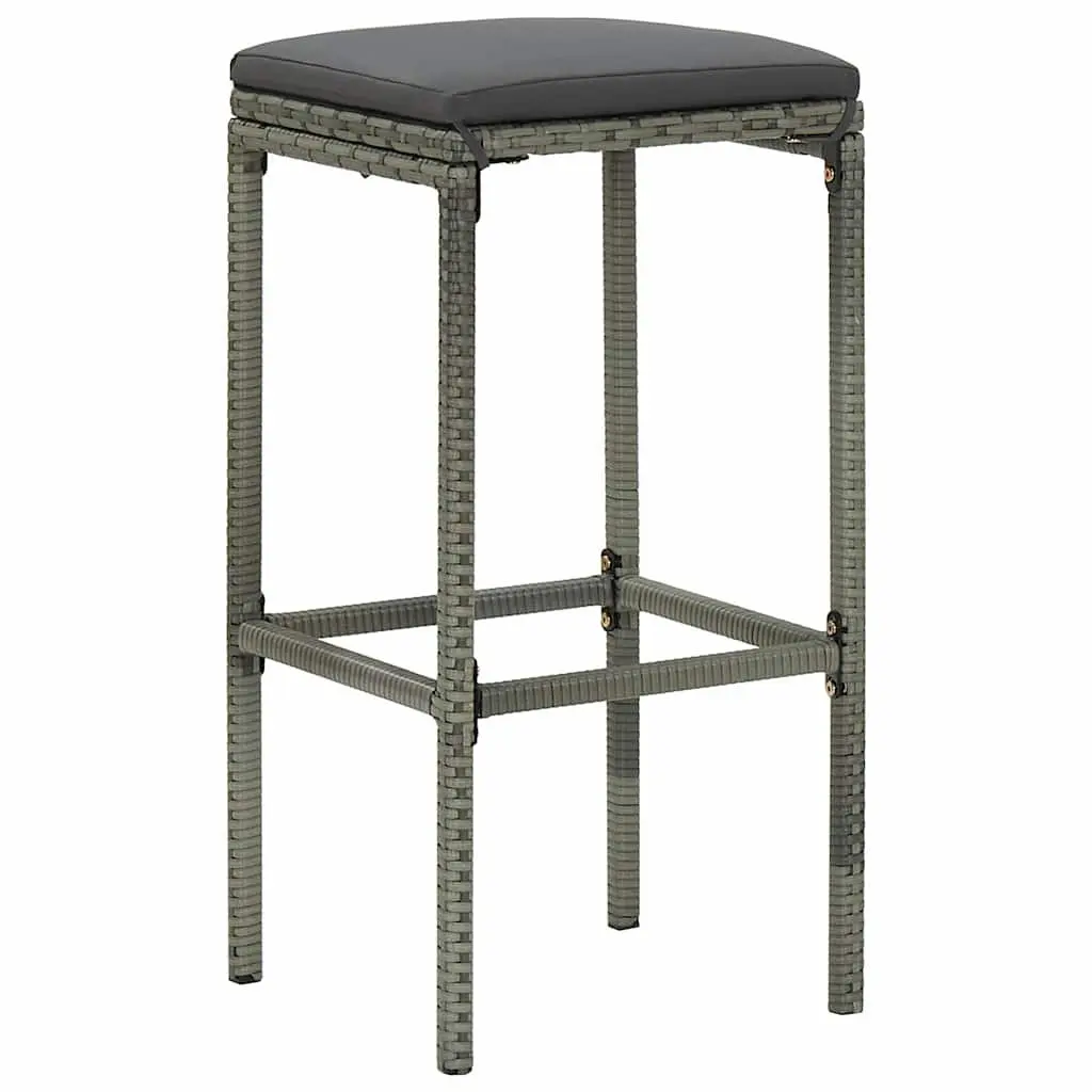 6 Piece Bar Stool Set Grey PE Rattan with Cushions Footrest for Counter and Dining Spaces