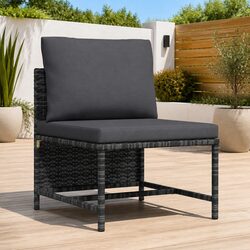 Outdoor Sectional Middle Sofa with Cushions Grey Rattan Modular Garden Seating