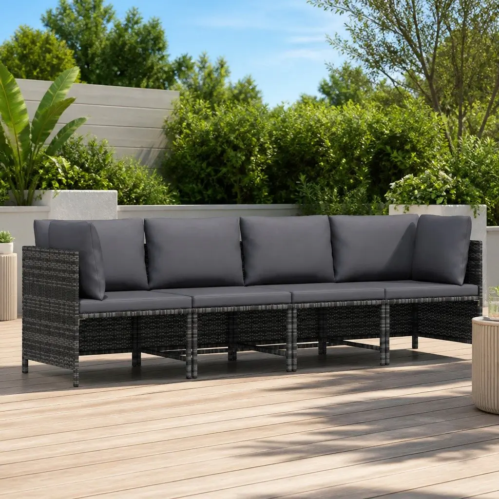 Outdoor Sectional Sofa Garden 4-Seater Grey Poly Rattan with Cushions Lightweight and Low Maintenance