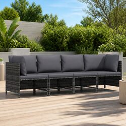 Stylish Outdoor 4-Seater Sofa - Grey Poly Rattan