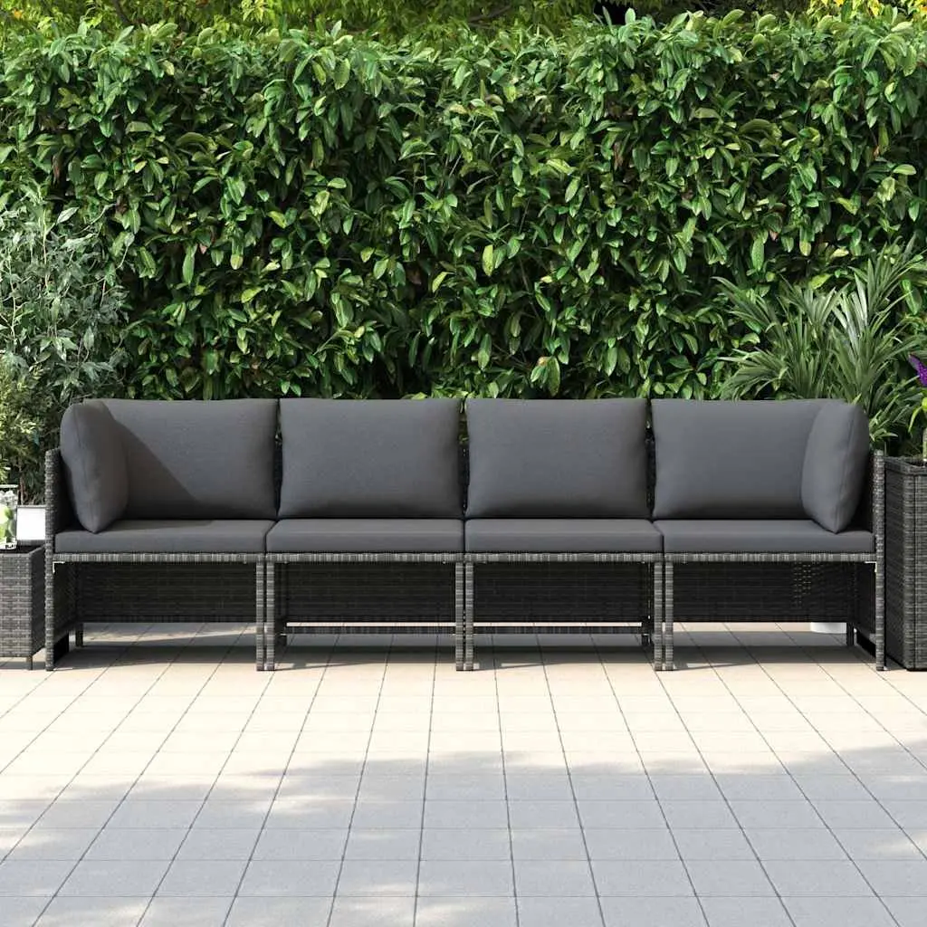 Outdoor Sectional Sofa Garden 4-Seater Grey Poly Rattan with Cushions Lightweight and Low Maintenance