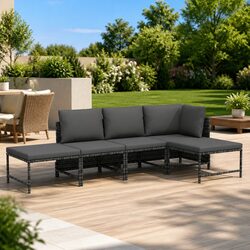 Chic 5-Piece Grey Rattan Sofa Set for Outdoor Relaxation