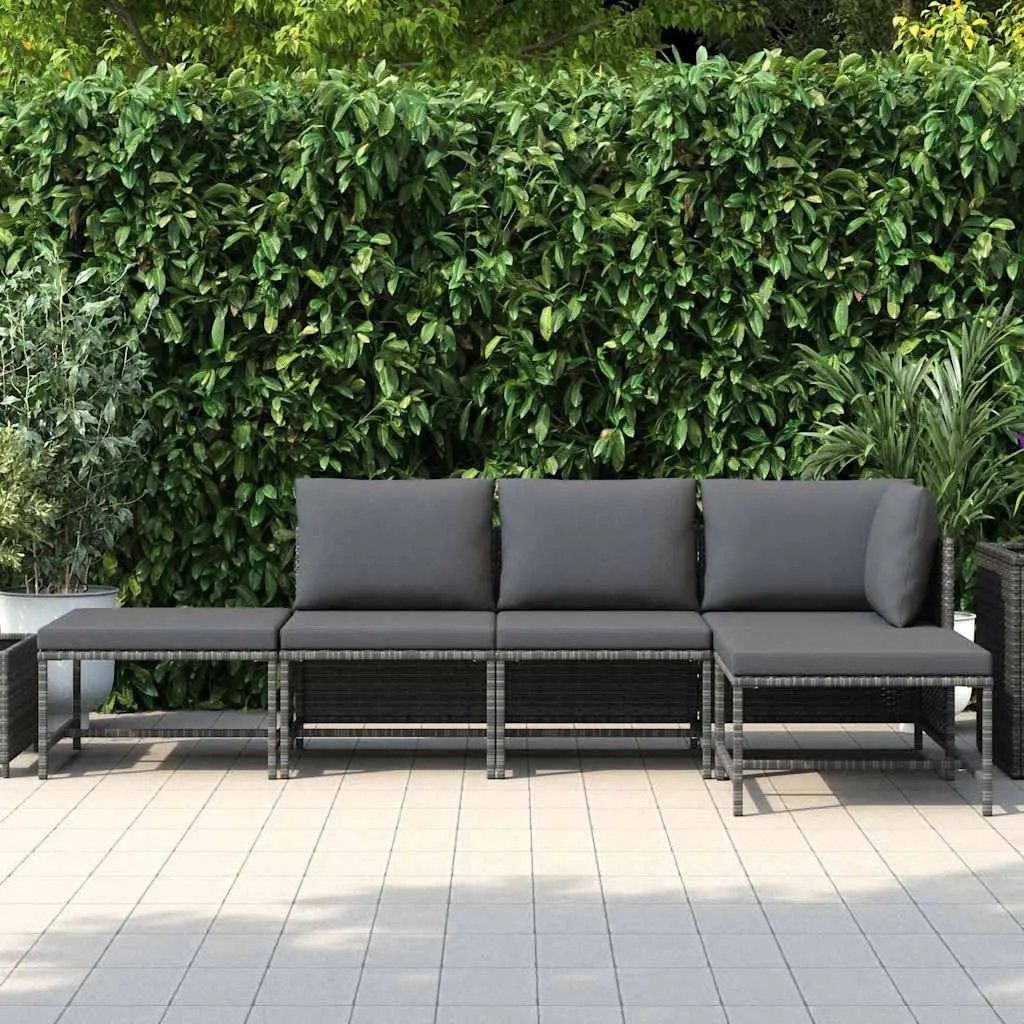 Garden Sofa Set 5 Piece Outdoor Lounge Sectional with Cushions Grey Rattan