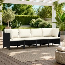 4-Seater Garden Sofa Outdoor Patio Lounge Chair Black PE Rattan Sectional with