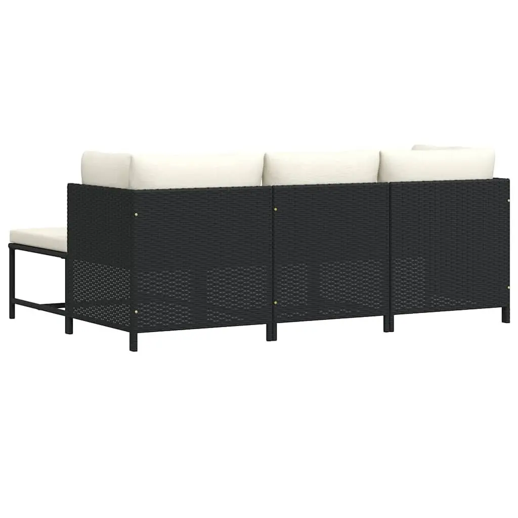 Outdoor Sectional Sofa Set 4 Piece Black Poly Rattan Garden Lounge Furniture