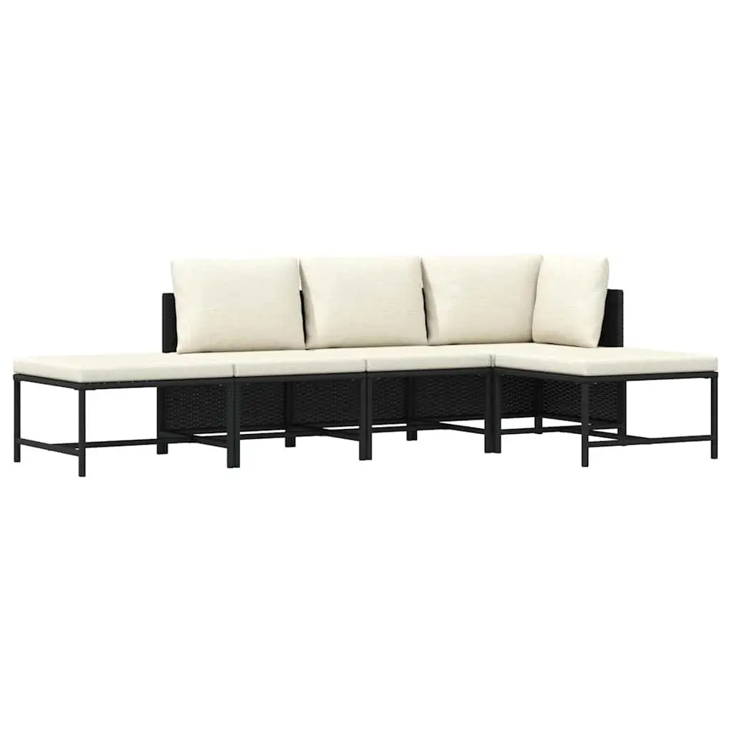 Outdoor Sectional Sofa Set 5 Piece Garden Lounge Black Poly Rattan Cushions