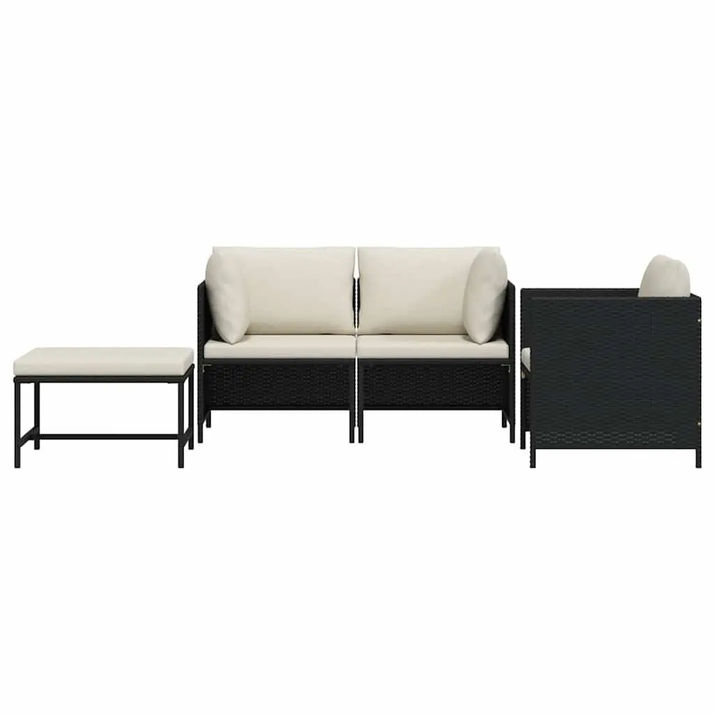 Outdoor Sectional Sofa Set 4 Piece Black Poly Rattan Weather Resistant Cushions