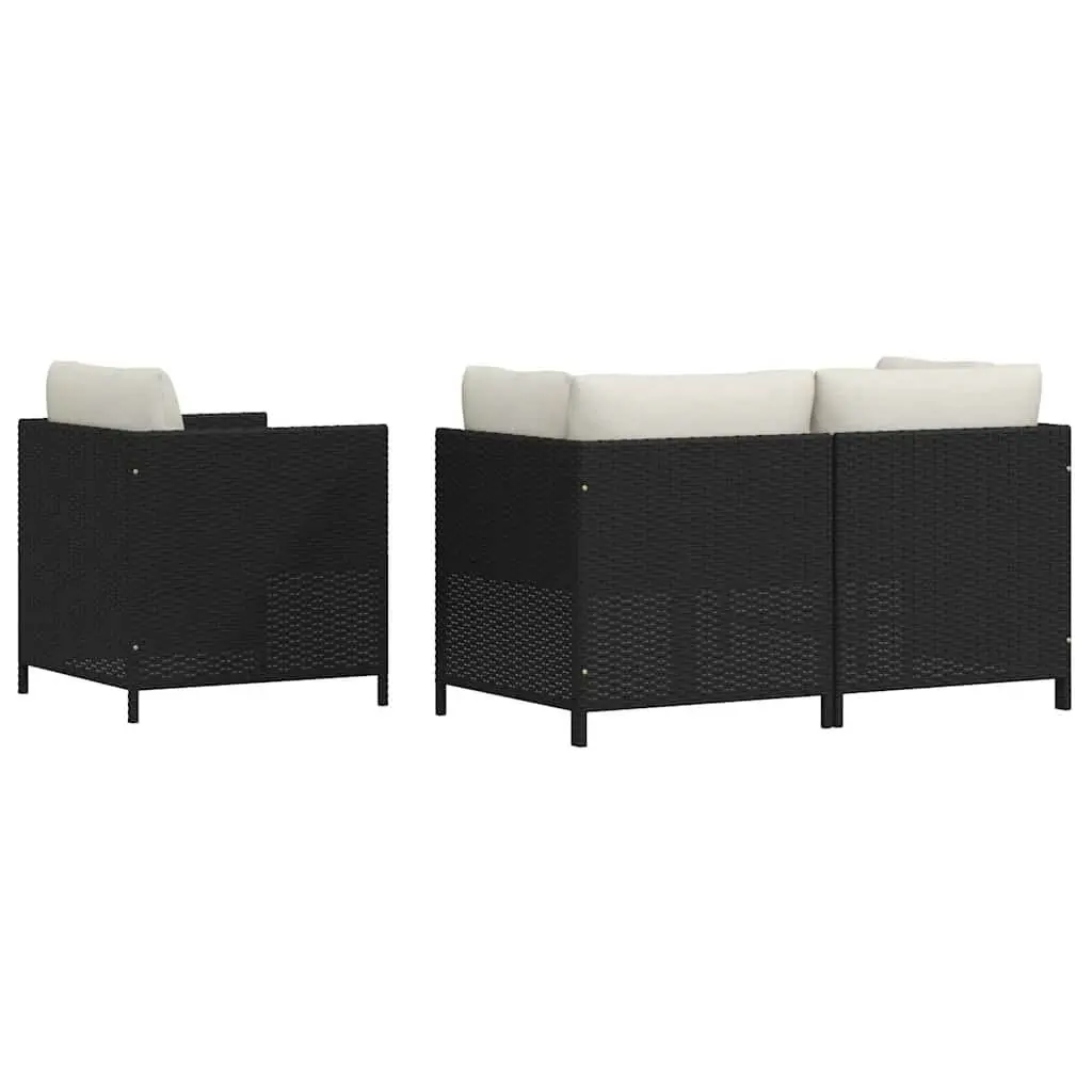 Outdoor Sectional Sofa Set 4 Piece Black Poly Rattan Weather Resistant Cushions