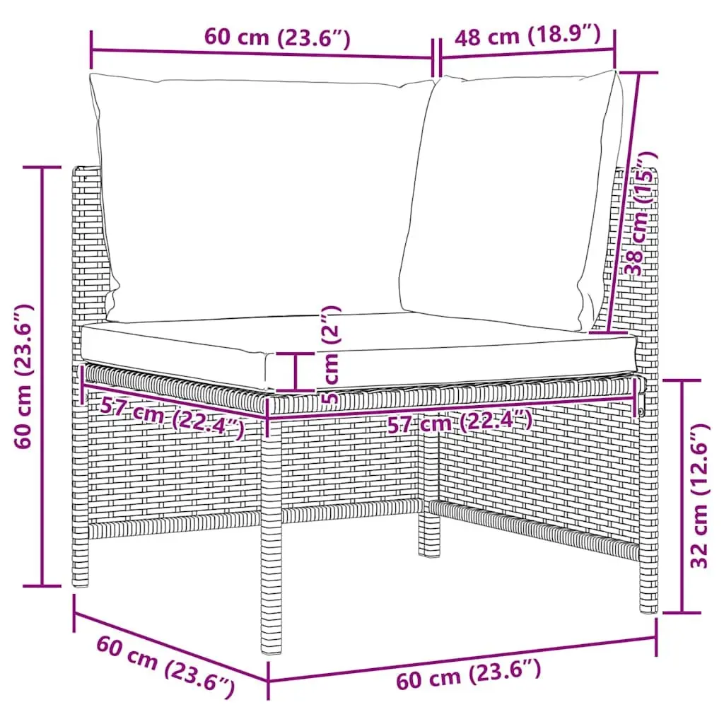 Outdoor Sectional Sofa Set 4 Piece Black Poly Rattan Weather Resistant Cushions