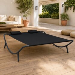 Outdoor Lounge Bed Daybed Garden Patio Furniture Black Sun Lounger with Pillows