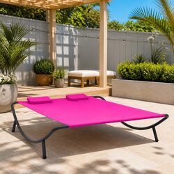 Outdoor Lounge Bed Pink Fabric Garden Patio Daybed with Pillows Relaxation