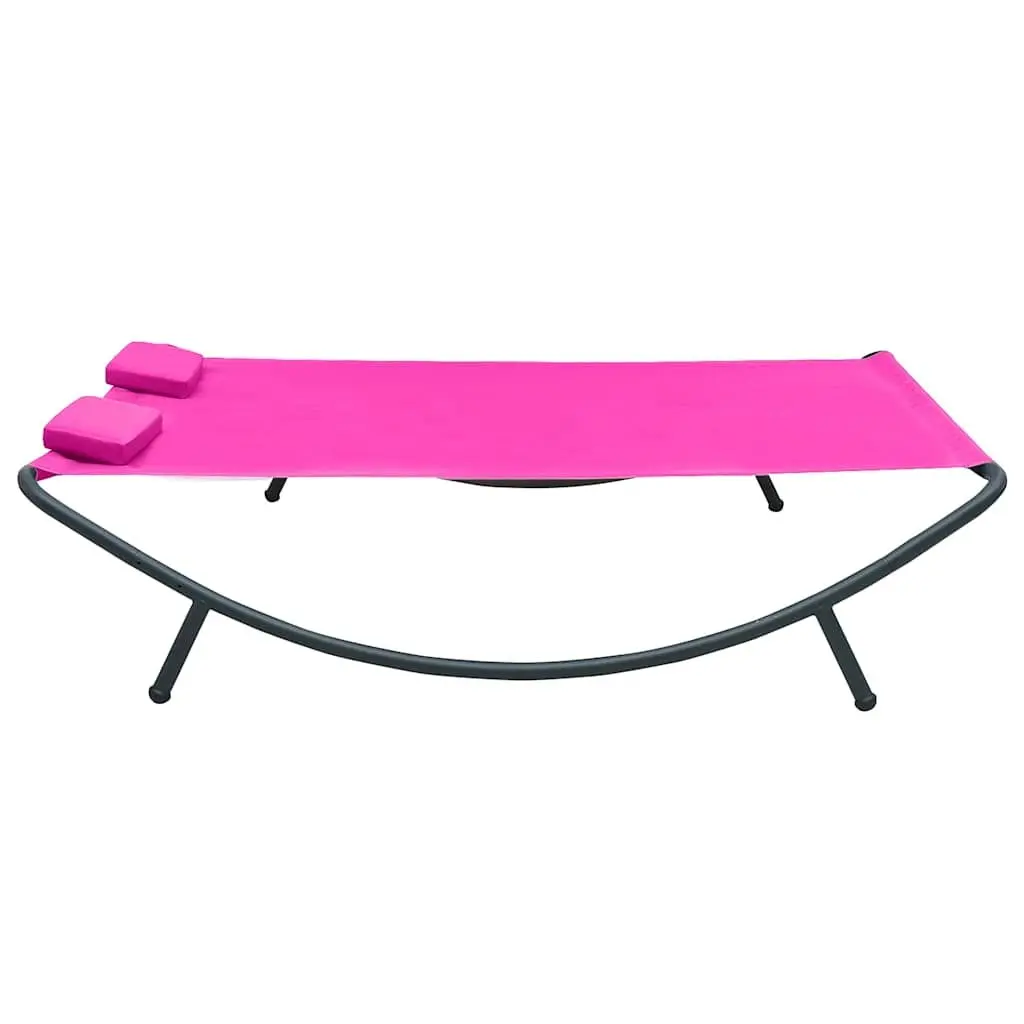 Outdoor Lounge Bed Pink Weather-Resistant Fabric with Powder-Coated Steel Frame and Two Pillows