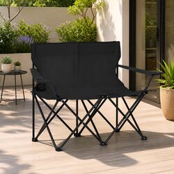 2-Seater Foldable Camping Chair Outdoor Portable Folding Double Seat Black