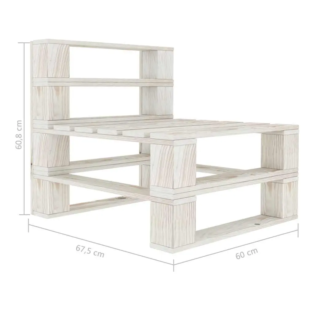 Garden Pallet Middle Sofa White Wooden Outdoor Patio Modular Section Seat