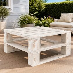 Outdoor Pallet Table White Wood Garden Furniture Bench Seating Lounger
