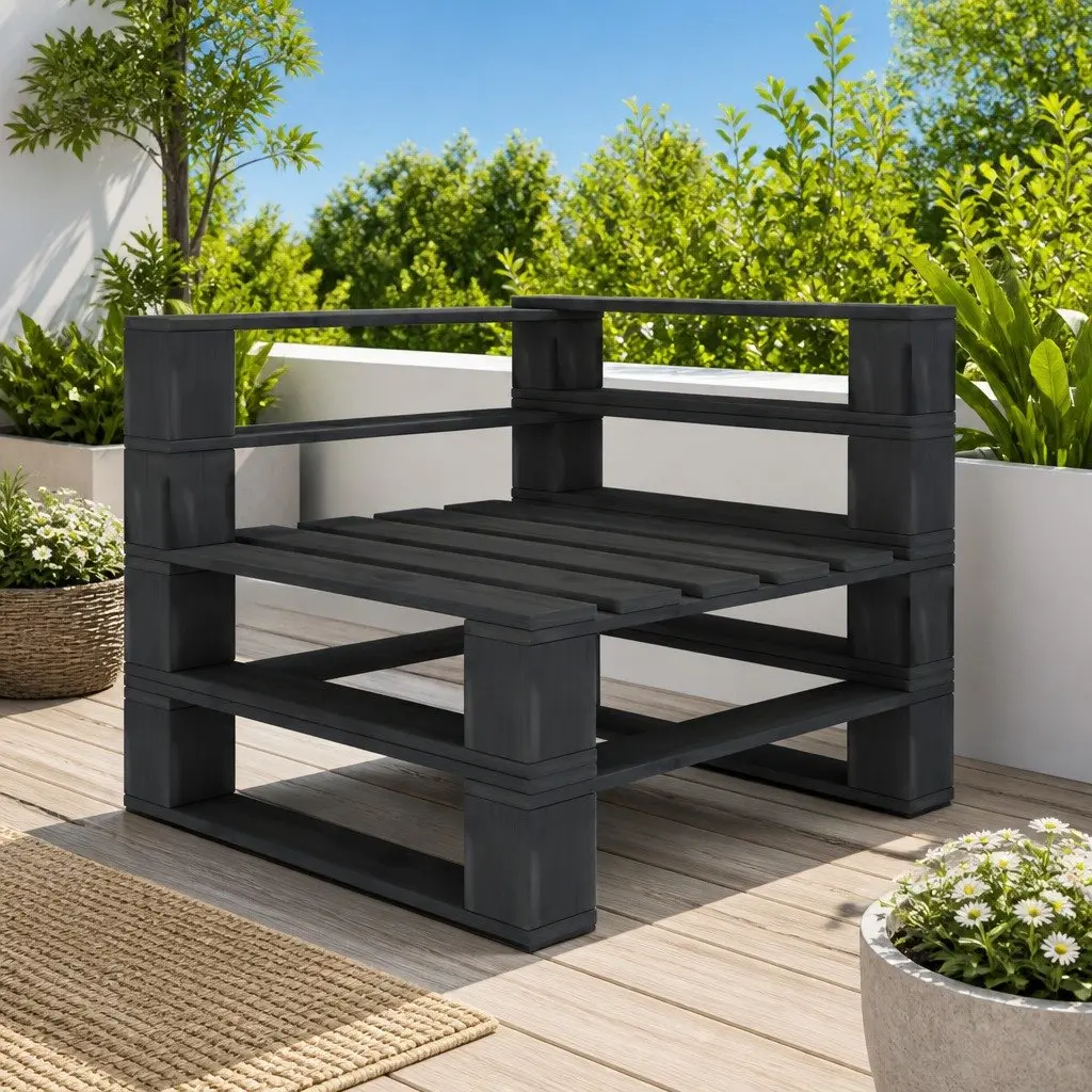 Garden Pallet Corner Sofa Wood Outdoor Patio Seating Rustic Grey Lounge Set