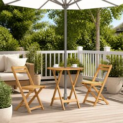 Folding Garden Table 70cm Outdoor Patio Dining Furniture Brown Wooden Slatted