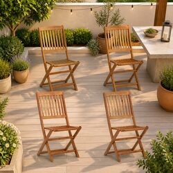 Outdoor Folding Chairs Set of 4 Garden Patio Dining Seating Wood Furniture