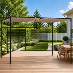 Outdoor Gazebo Canopy Retractable Roof 3x4m Taupe Iron Garden Shelter Patio