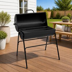 Outdoor Charcoal BBQ Grill - Barrel Design with 2 Grids