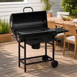 Outdoor Charcoal Barrel Grill with Easy Mobility and Storage