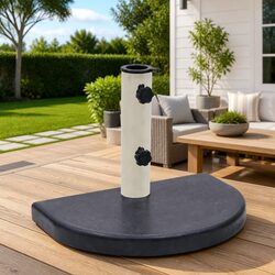 Half-Round Umbrella Base Black Granite Outdoor Parasol Holder Weight Stability