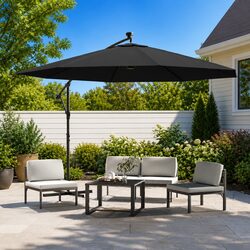 Elegant 350cm Garden Parasol with Solar Lights for Outdoors
