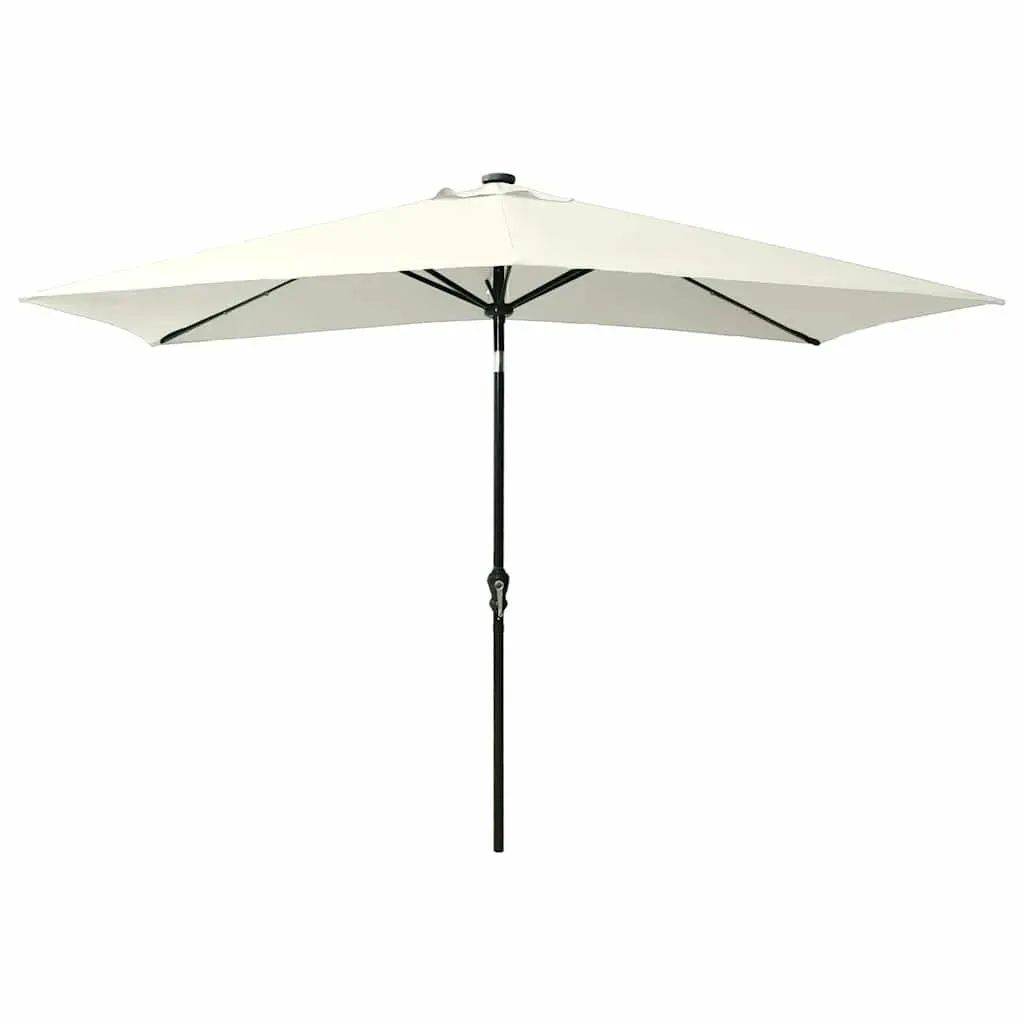 Garden Parasol 2x3m Beige UV Protective Canopy with Integrated Solar Powered LED Lights Crank and Tilt Mechanism