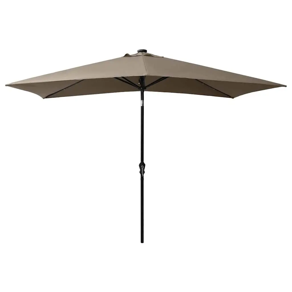 Garden Parasol 2x3m UV-Protective Polyester Canopy with Solar LED Lights and Steel Pole