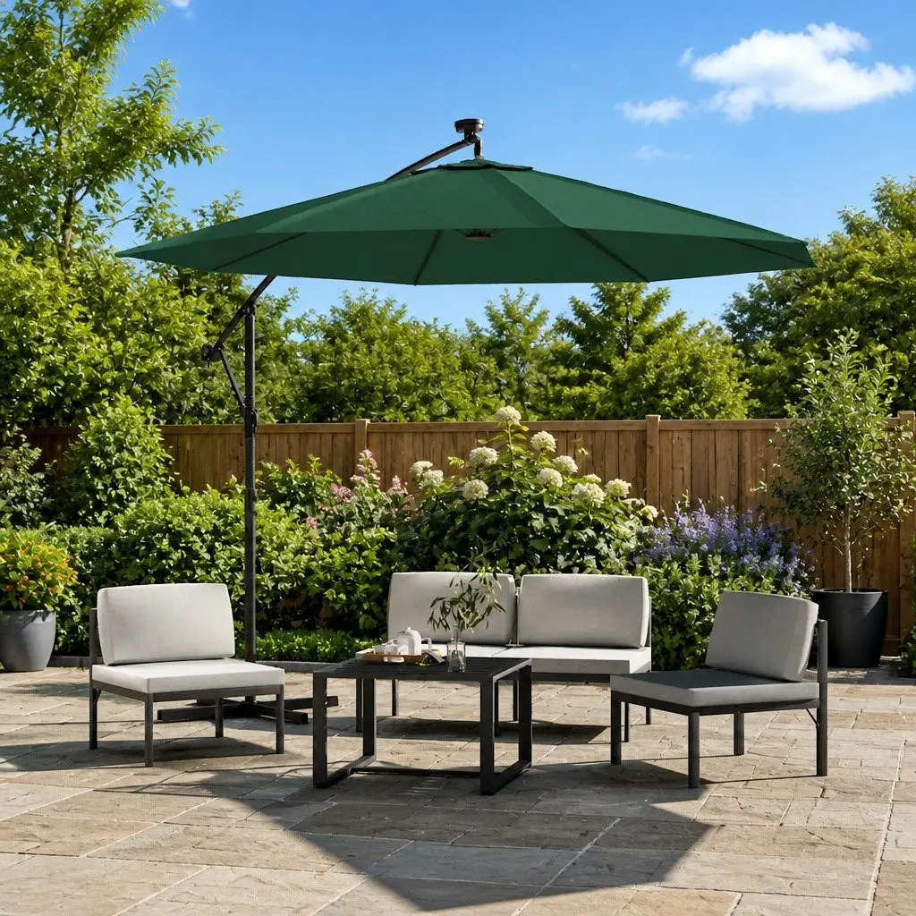 Replacement Fabric Cantilever Umbrella Cover 350cm UV Protective Green Outdoor Shade